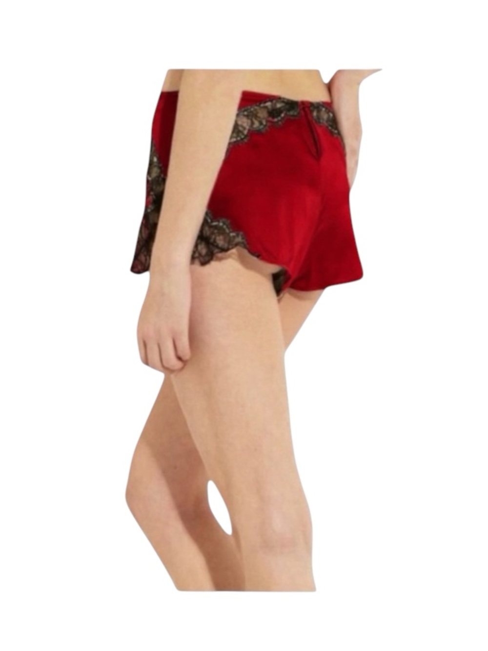 new Kiki De Montparnasse ♕ Lace Inset Stretch Silk PJs Boy Shorts ♕ Red Black ♕
